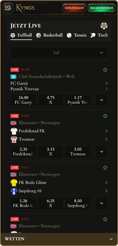 Fußballwetten bei Kyngs Casino